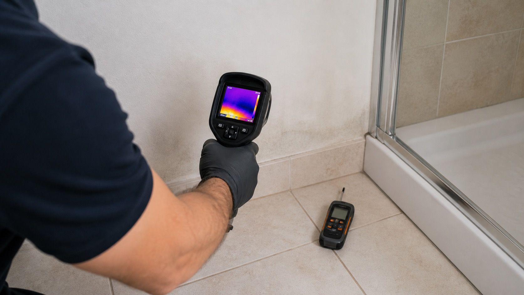Recherche de fuite non destructive avec caméra thermique sur un mur humide